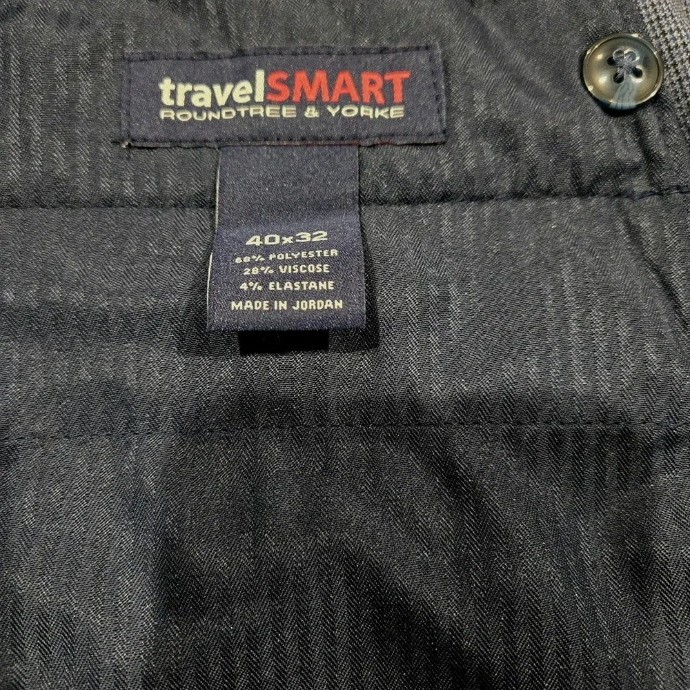 Mens  Travelsmart Dress Pants 40x32‎ Gray/ Blue Microcheck NWT Roundtree  York